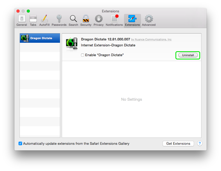 uninstall nuance dragon dictate for mac